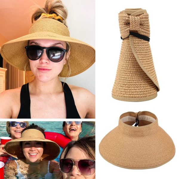 2022 New Women Roll Up Sun Visor Wide Brim Straw Hat Summer Foldable Packable UV Protection Cap for Beach Travel Bonnet - Image 13