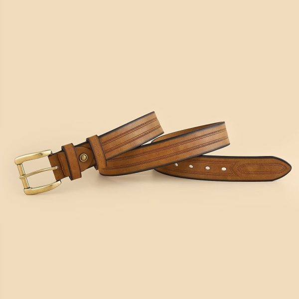 Western Denim Vintage Belt Fashion Casual Belt Commercial Men Belt Brown - Image 4