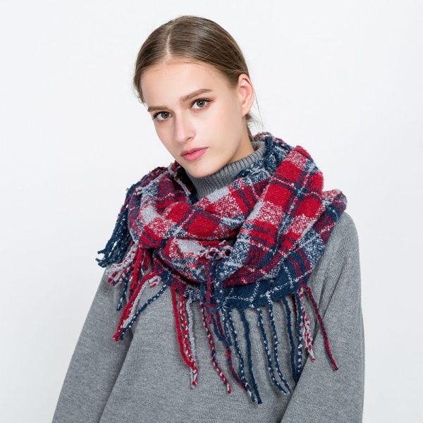 Autumn and winter scarf ladies plaid circle yarn tassel dual-use warm scarf - Image 51