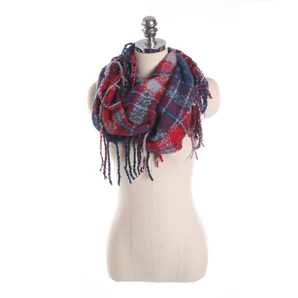 Autumn and winter scarf ladies plaid circle yarn tassel dual-use warm scarf - Image 49