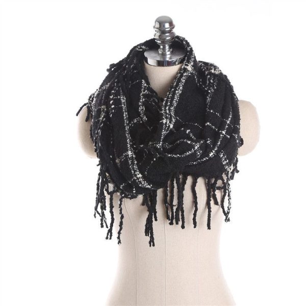 Autumn and winter scarf ladies plaid circle yarn tassel dual-use warm scarf - Image 59