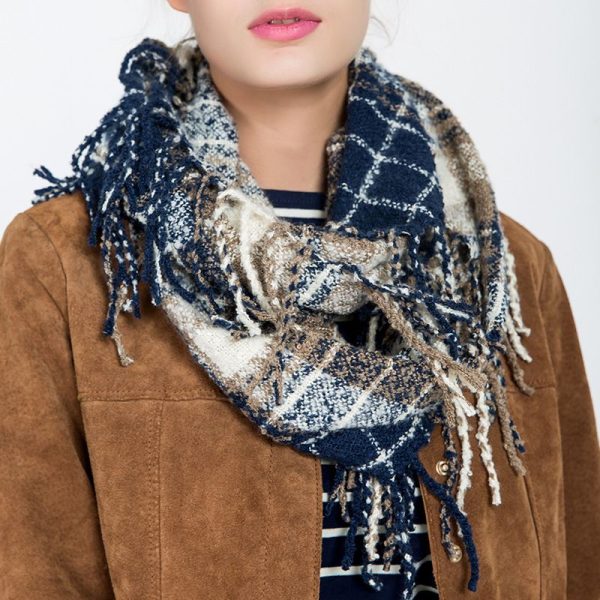 Autumn and winter scarf ladies plaid circle yarn tassel dual-use warm scarf - Image 22