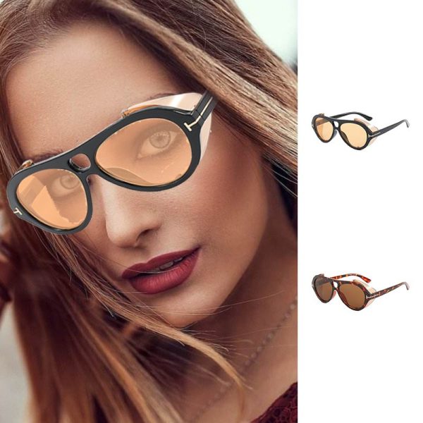New Luxury Brand Punk Sunglasses For Women Vintage Thick Sun Glasses Men Retro Round Black Yellow Gradient Eyewear Female Shade - Image 2