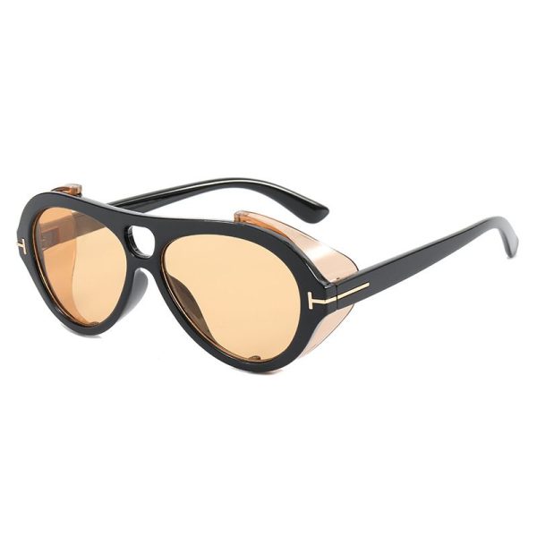 New Luxury Brand Punk Sunglasses For Women Vintage Thick Sun Glasses Men Retro Round Black Yellow Gradient Eyewear Female Shade