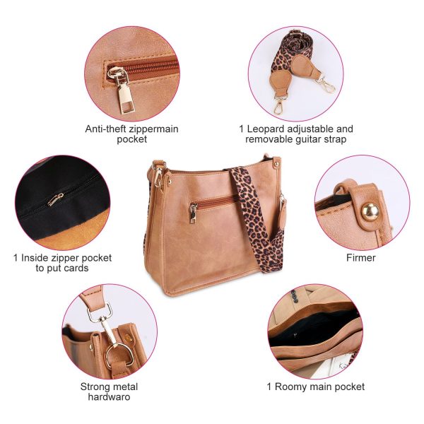 Women Fashion Leather Crossbody Bag Shoulder Bag Casual Handbag with Flexible Wearing Styles Adjustable Guitar Strap - Image 24