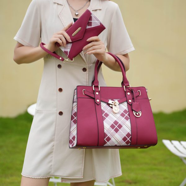 MKF Collection Christine Plaid Vegan Leather Women Satchel Bag with Wallet by Mia k - Image 32