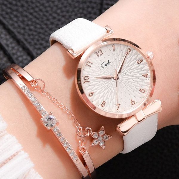 Fashion Women Watches Luxury Leather Flower Rhinestone Watch for Women Ladies Quartz Wrist Watch with Bracelet Set Reloj Mujer - Image 31