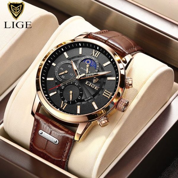 2022 New Mens Watches LIGE Top Brand Luxury Leather Casual Quartz Watch Men's Sport Waterproof Clock Watch Relogio Masculino+Box - Image 13