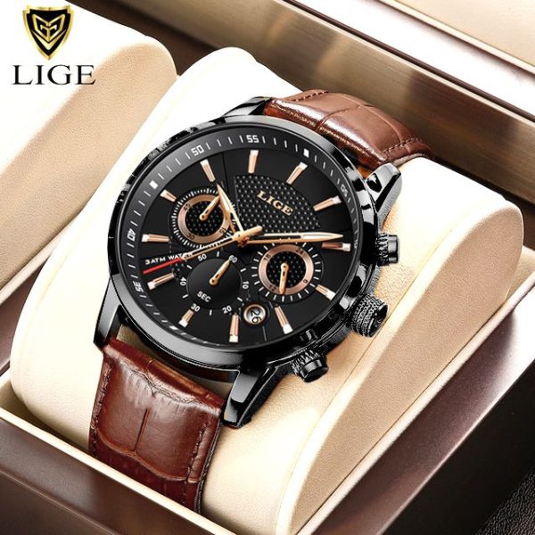 2022 New Mens Watches LIGE Top Brand Luxury Leather Casual Quartz Watch Men's Sport Waterproof Clock Watch Relogio Masculino+Box - Image 7