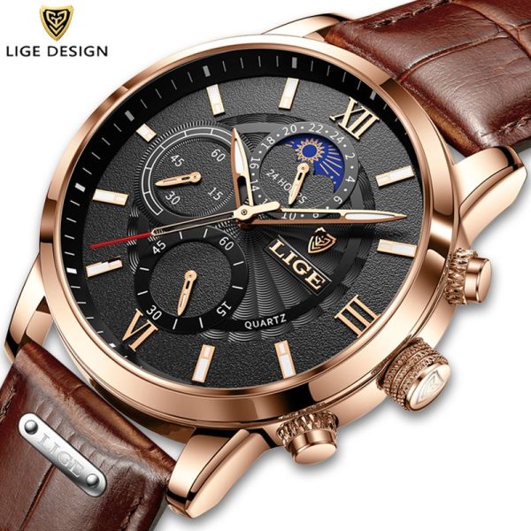 2022 New Mens Watches LIGE Top Brand Luxury Leather Casual Quartz Watch Men's Sport Waterproof Clock Watch Relogio Masculino+Box - Image 24