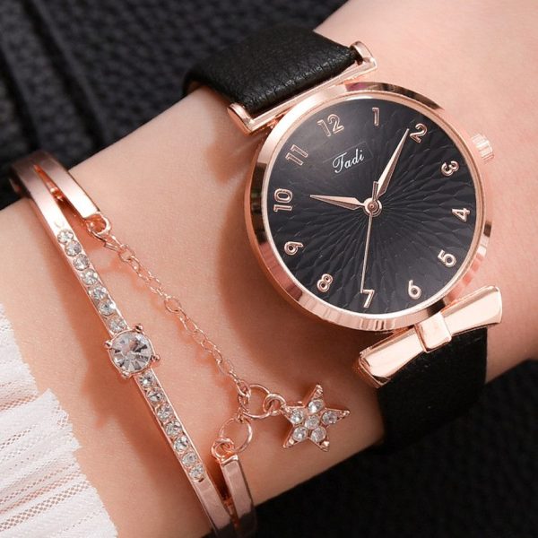 Fashion Women Watches Luxury Leather Flower Rhinestone Watch for Women Ladies Quartz Wrist Watch with Bracelet Set Reloj Mujer - Image 7
