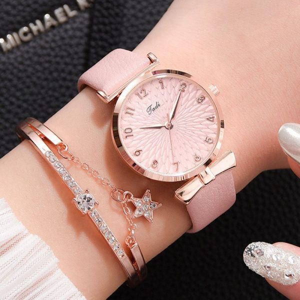 Fashion Women Watches Luxury Leather Flower Rhinestone Watch for Women Ladies Quartz Wrist Watch with Bracelet Set Reloj Mujer - Image 14