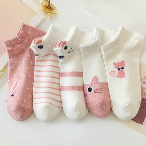 5Pairs Lot Cute Women Short Socks Boat Chaussette Femme Skarpety Cotton Ankle Meias Sock Female Breathable Calcetines Mujer - Image 49