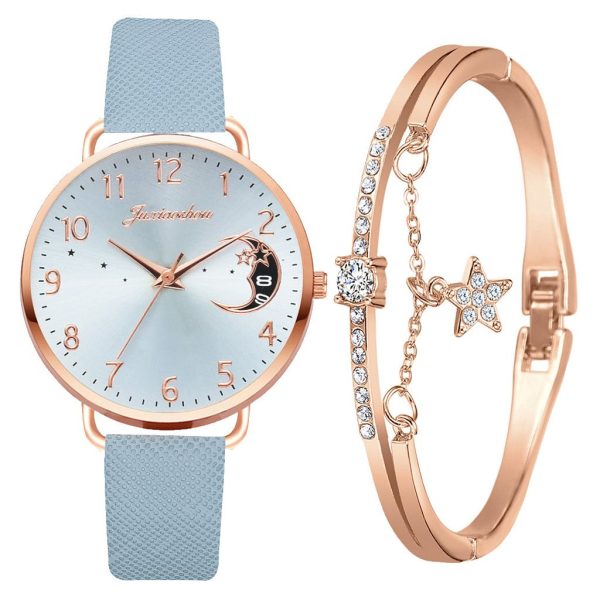 Women Watch Moon Numbers Dial Bracelet Watches Set Ladies Leather Band Quartz Wristwatch Women Female Clock Relogio Mujer Hot - Image 13