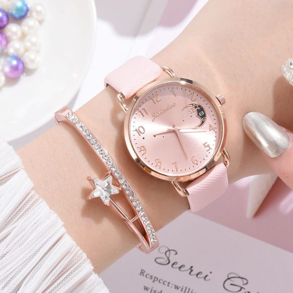 Women Watch Moon Numbers Dial Bracelet Watches Set Ladies Leather Band Quartz Wristwatch Women Female Clock Relogio Mujer Hot - Image 4