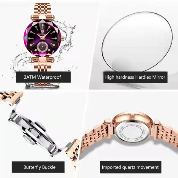 POEDAGAR Watch for Women Luxury Jewelry Design Rose Gold Steel Quartz Wristwatches Waterproof Fashion Swiss Brand Ladies Watches - Image 4
