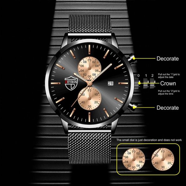 montre homme Fashion Mens Watches Stainless Steel Mesh Belt Quartz Watch Men Business Leather Luminous Clock relogio masculino - Image 8