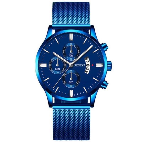 2022 Men's Fashion Business Calendar Watches Men Luxury Blue Stainless Steel Mesh Belt Analog Quartz Watch relogio masculino - Image 19