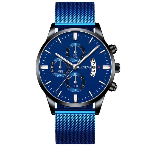2022 Men's Fashion Business Calendar Watches Men Luxury Blue Stainless Steel Mesh Belt Analog Quartz Watch relogio masculino - Image 31