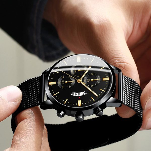 2022 Men's Fashion Business Calendar Watches Men Luxury Blue Stainless Steel Mesh Belt Analog Quartz Watch relogio masculino - Image 53