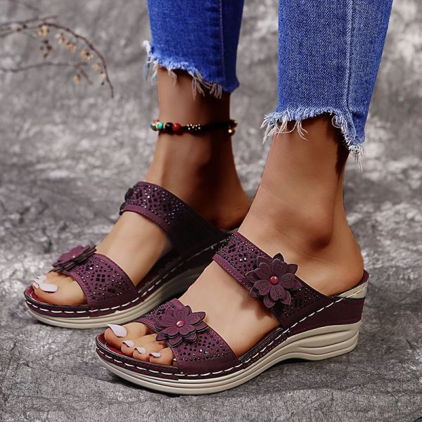 Lucyever Crystal Thick Sole Slippers for Women Summer Flower Wedges Sandals Woman 2022 Non Slip Beach Shoes Ladies Plus Size 43 - Image 122