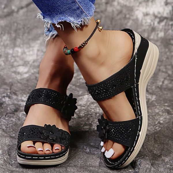 Lucyever Crystal Thick Sole Slippers for Women Summer Flower Wedges Sandals Woman 2022 Non Slip Beach Shoes Ladies Plus Size 43 - Image 121
