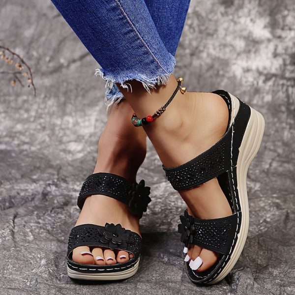 Lucyever Crystal Thick Sole Slippers for Women Summer Flower Wedges Sandals Woman 2022 Non Slip Beach Shoes Ladies Plus Size 43 - Image 195