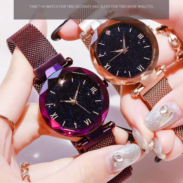reloj mujer Women's Fashion Starry Sky Watches Magnet Buckle Mesh Belt Diamond Quartz Watch Women Dress Clock relogio feminino - Image 3