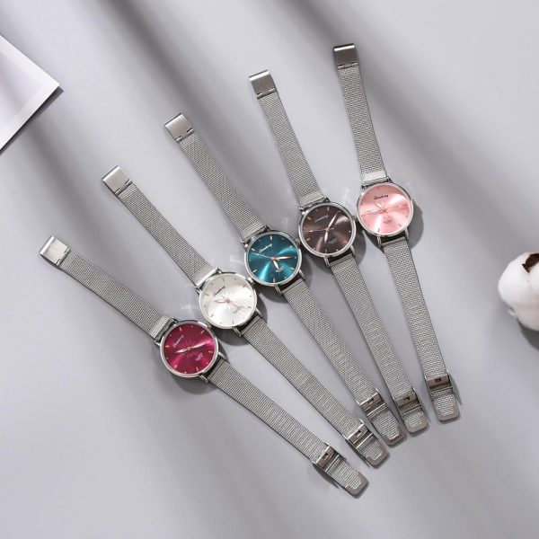 Watches For Women Luxury Silver Popular Pink Dial Flowers Metal Ladies Bracelet Quartz Clock Ladies Wrist Watch New Clock - Image 3