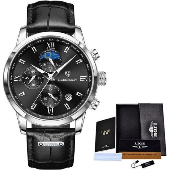 LIGE Men Watch Luxury Leather Waterproof Sport Quartz Wristwatch Chronograph Military Watch for Men Relogio Masculino Men's Gift - Image 7
