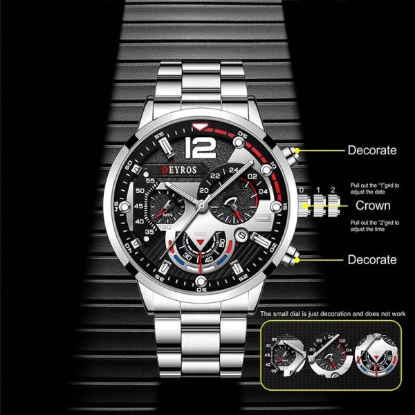 2022 Fashion Mens Watches Luxury Stainless Steel Quartz Wristwatch Calendar Luminous Clock Men Business Casual Leather Watch - Image 32