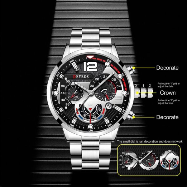 Fashion Mens Sports Watches Luxury Stainless Steel Quartz Wrist Watch Calendar Luminous Clock Men Business Casual часы мужские - Image 2
