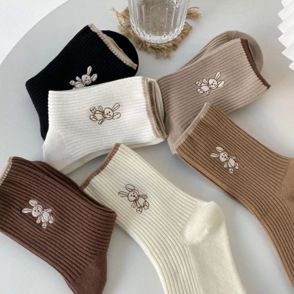 6 Pairs Women Socks 2022 New Fashion Cute Cotton Breathable Socks Japanese Style Cute Rabbit Embroidery Casual Girls Sweet High Quality - Image 7