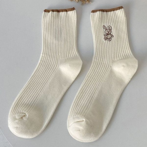 6 Pairs Women Socks 2022 New Fashion Cute Cotton Breathable Socks Japanese Style Cute Rabbit Embroidery Casual Girls Sweet High Quality - Image 11