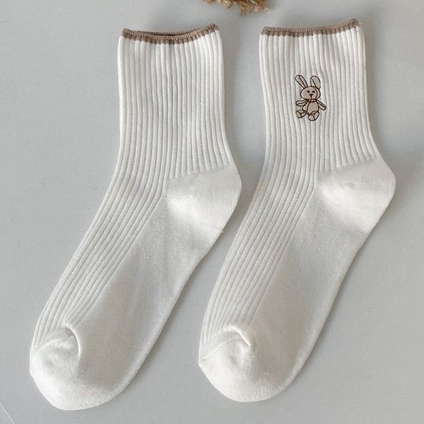 6 Pairs Women Socks 2022 New Fashion Cute Cotton Breathable Socks Japanese Style Cute Rabbit Embroidery Casual Girls Sweet High Quality - Image 9