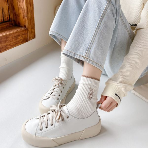6 Pairs Women Socks 2022 New Fashion Cute Cotton Breathable Socks Japanese Style Cute Rabbit Embroidery Casual Girls Sweet High Quality - Image 4