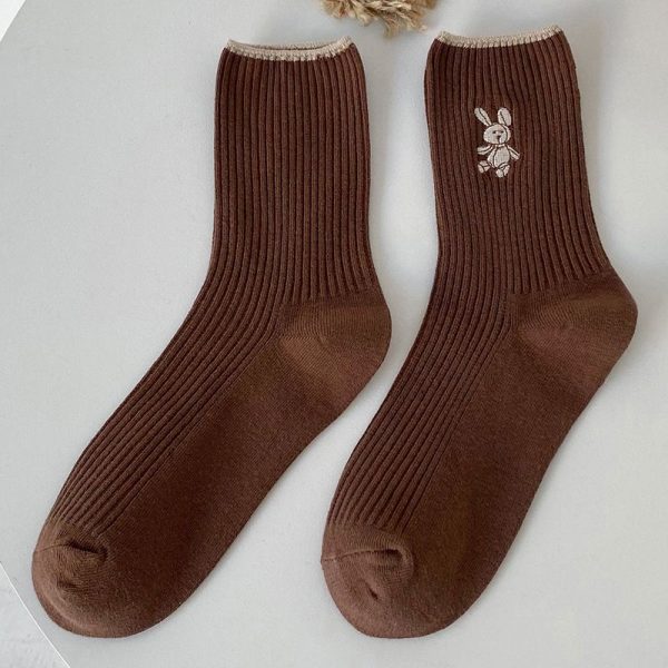 6 Pairs Women Socks 2022 New Fashion Cute Cotton Breathable Socks Japanese Style Cute Rabbit Embroidery Casual Girls Sweet High Quality - Image 3