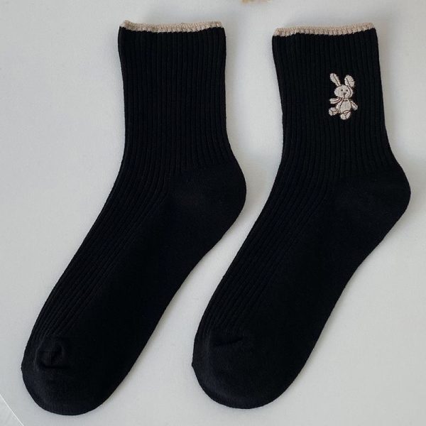 6 Pairs Women Socks 2022 New Fashion Cute Cotton Breathable Socks Japanese Style Cute Rabbit Embroidery Casual Girls Sweet High Quality - Image 5