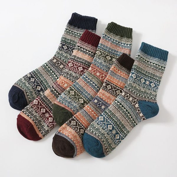 5Pairs Lot Winter Thickened Warm Woolen Socks Women's Striped Retro Wool New Year Christmas Gift Grils Socks TJ3140 - Image 21