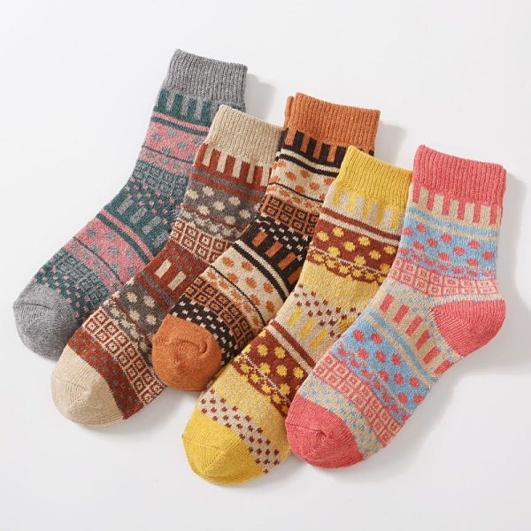 5Pairs Lot Winter Thickened Warm Woolen Socks Women's Striped Retro Wool New Year Christmas Gift Grils Socks TJ3140 - Image 17