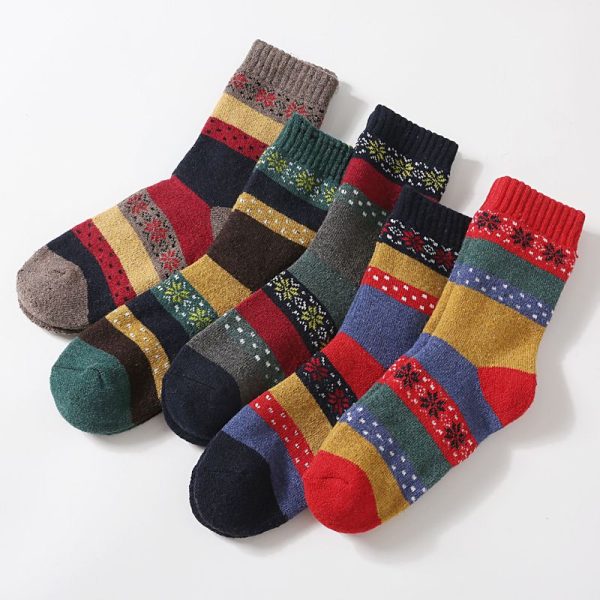 5Pairs Lot Winter Thickened Warm Woolen Socks Women's Striped Retro Wool New Year Christmas Gift Grils Socks TJ3140 - Image 9