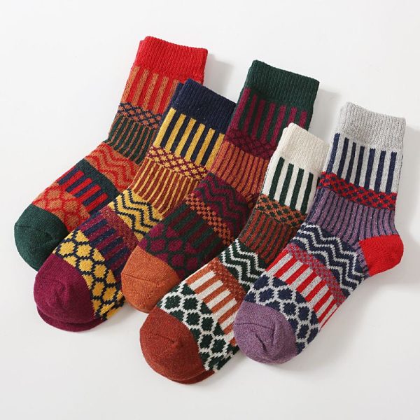 5Pairs Lot Winter Thickened Warm Woolen Socks Women's Striped Retro Wool New Year Christmas Gift Grils Socks TJ3140 - Image 15