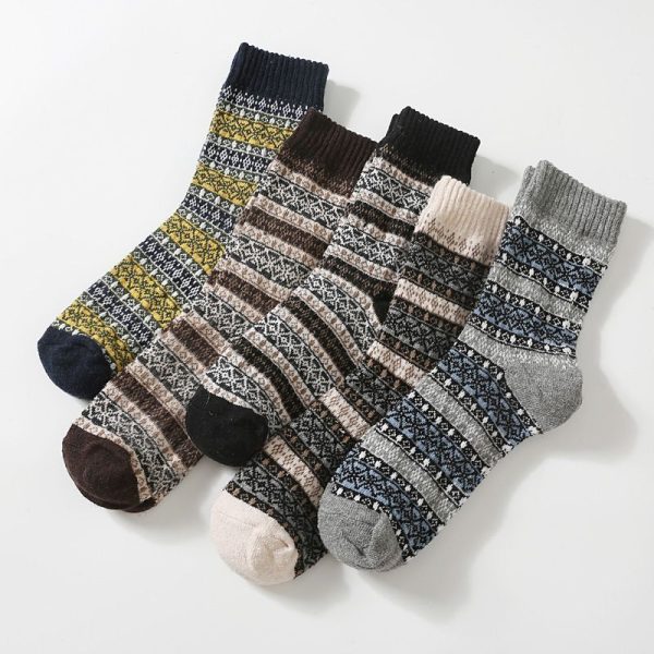 5Pairs Lot Winter Thickened Warm Woolen Socks Women's Striped Retro Wool New Year Christmas Gift Grils Socks TJ3140 - Image 13