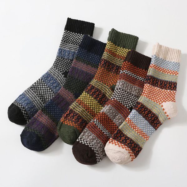 5Pairs Lot Winter Thickened Warm Woolen Socks Women's Striped Retro Wool New Year Christmas Gift Grils Socks TJ3140 - Image 11