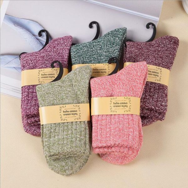 5Pairs Lot Winter Thickened Warm Woolen Socks Women's Striped Retro Wool New Year Christmas Gift Grils Socks TJ3140 - Image 23