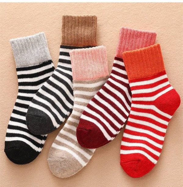 5Pairs Lot Winter Thickened Warm Woolen Socks Women's Striped Retro Wool New Year Christmas Gift Grils Socks TJ3140 - Image 29