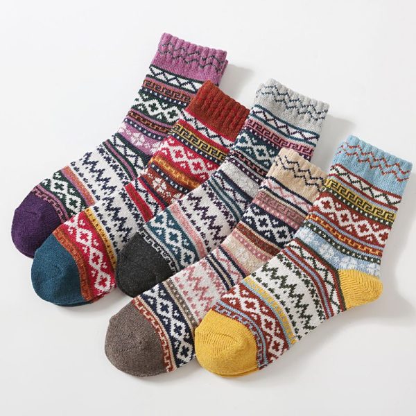 5Pairs Lot Winter Thickened Warm Woolen Socks Women's Striped Retro Wool New Year Christmas Gift Grils Socks TJ3140 - Image 33