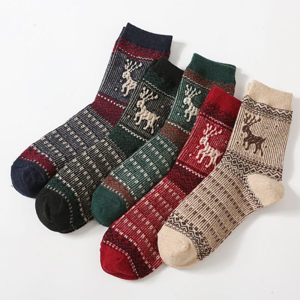 5Pairs Lot Winter Thickened Warm Woolen Socks Women's Striped Retro Wool New Year Christmas Gift Grils Socks TJ3140 - Image 31