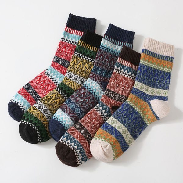 5Pairs Lot Winter Thickened Warm Woolen Socks Women's Striped Retro Wool New Year Christmas Gift Grils Socks TJ3140 - Image 19