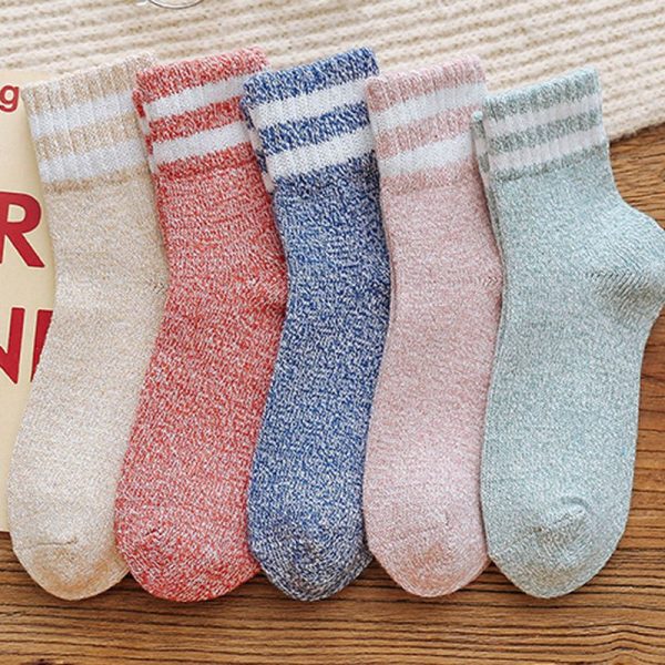 5Pairs Lot Winter Thickened Warm Woolen Socks Women's Striped Retro Wool New Year Christmas Gift Grils Socks TJ3140 - Image 5